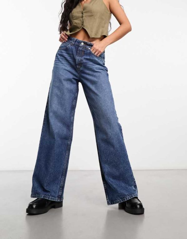 ASOS DESIGN Womens wide leg dad jean in dark blue - Navy - Size 25W/32L