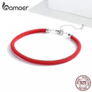 Bamoer Original Female Adjustable 16-21cm 925 Sterling Silver Charm Bracelet Girl Birthday Gifts red