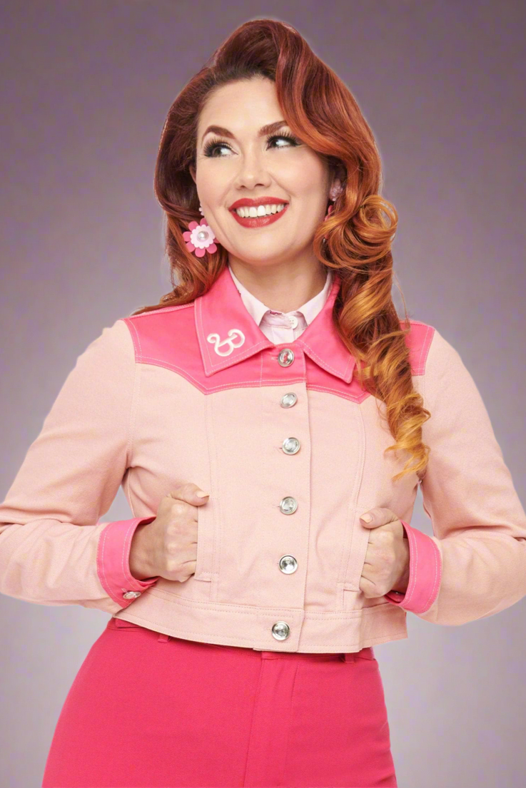 Barbie X Unique Vintage Pink Barbie Denim Western Jacket Size: L Colour: Pink