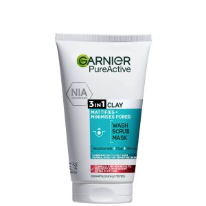 Garnier Pure Active 3in1 Clay Wash Scrub Mask Oily Skin 50ml