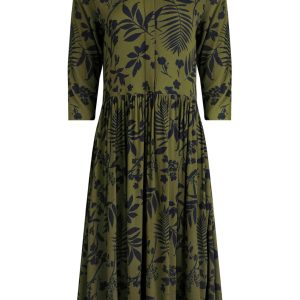 Weird Fish Hellen EcoVero™ Viscose Midi Dress Olive Green Size 14
