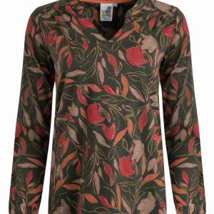 Weird Fish Brooke Organic Cotton Printed Jersey Top Dark Olive Size 10