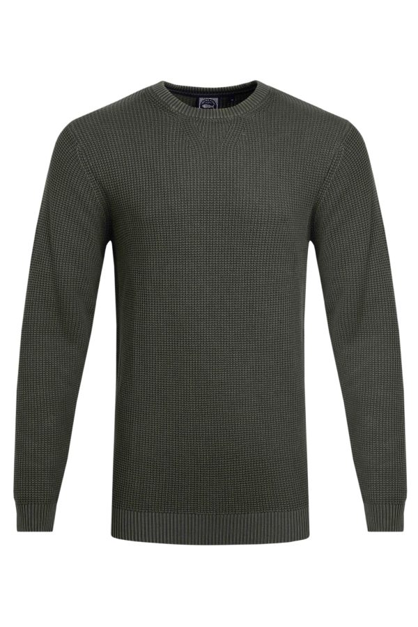 Weird Fish Easton Waffle Crew Neck Jumper Fir Green Size L