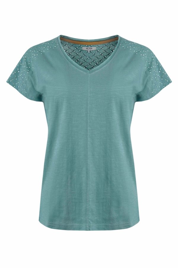 Weird Fish Pernille Organic Cotton Cutaway T-Shirt Mineral Blue Size 14