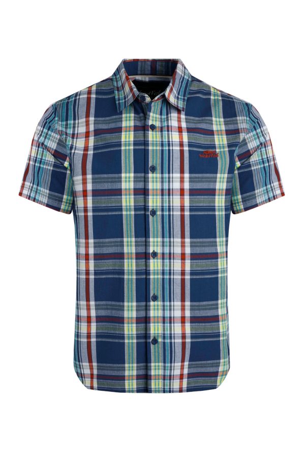 Weird Fish Judd Organic Cotton Short Sleeve Check Shirt Estate blue Size 4XL