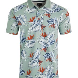 Weird Fish Sarat Organic Cotton Printed Polo Mineral Blue Size S