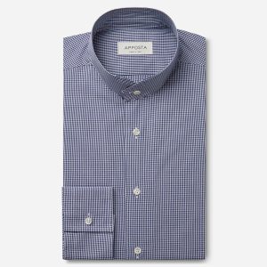 Shirt  small check  navy blue cotton fil-à-fil, collar style  angled band collar