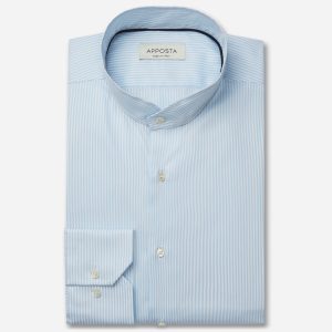 Shirt striped light blue cotton fil-à-fil, collar style angled band collar