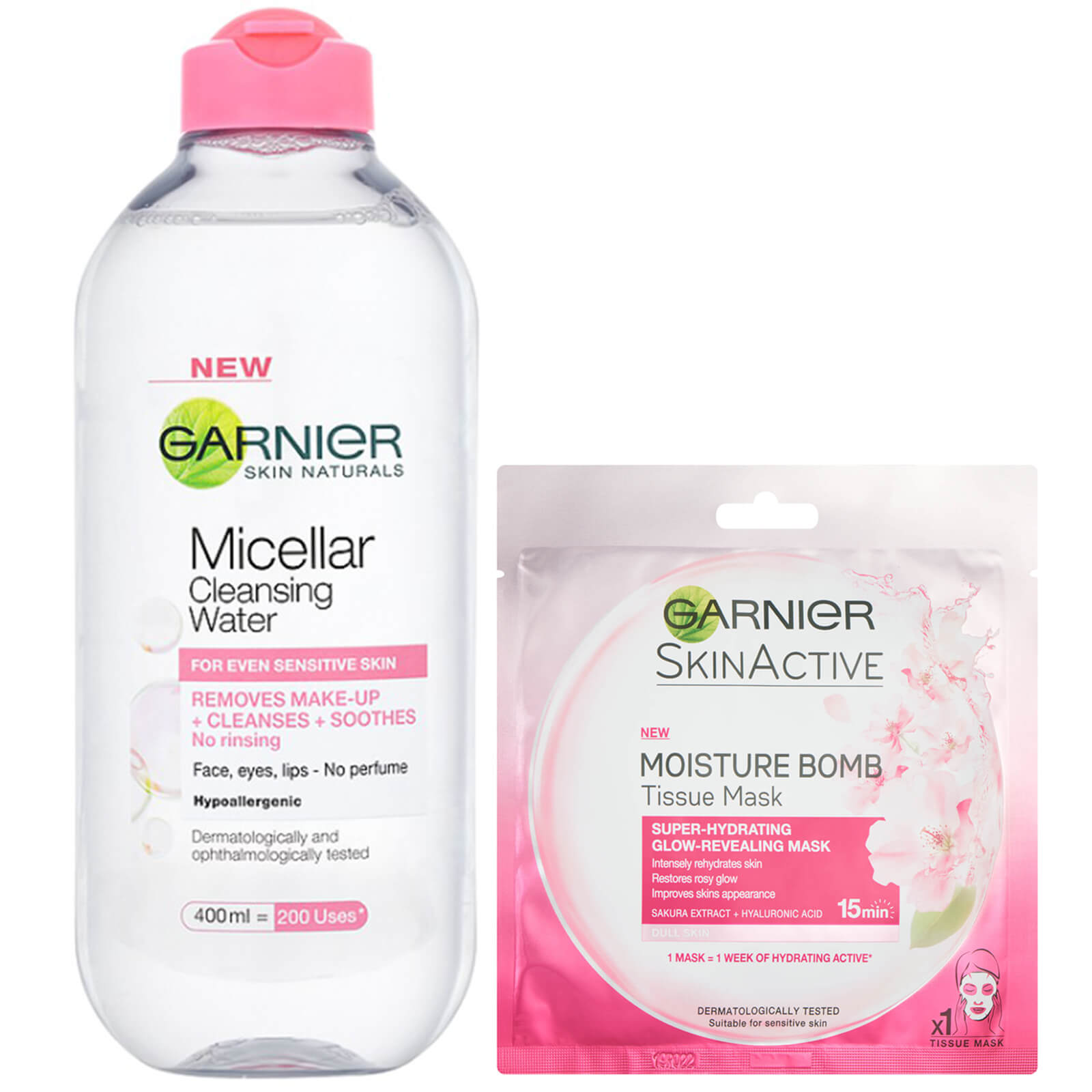 Garnier Micellar Water Sensitive Skin and Hydrating Moisture Bomb Face Sheet Mask Kit Exclusive (Worth £8.98)