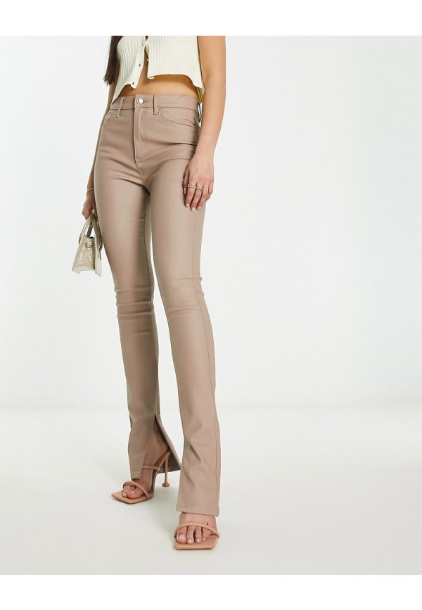 ASOS DESIGN Womens power stretch skinny kick flare with split hem in beige coated-Neutral - Size 32W/32L