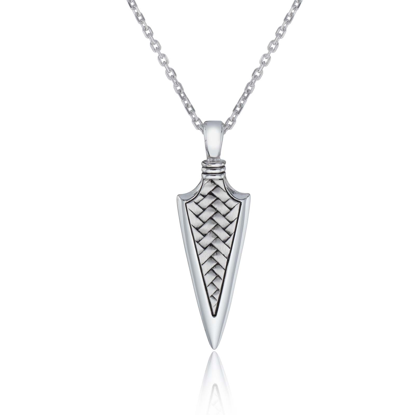 Sterling Silver Herringbone Arrow Mens Pendant Necklace