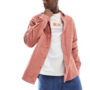 ASOS DESIGN Mens 90 oversized raglan sleeve cord shirt in clay pink - Light Pink - Size 2XS
