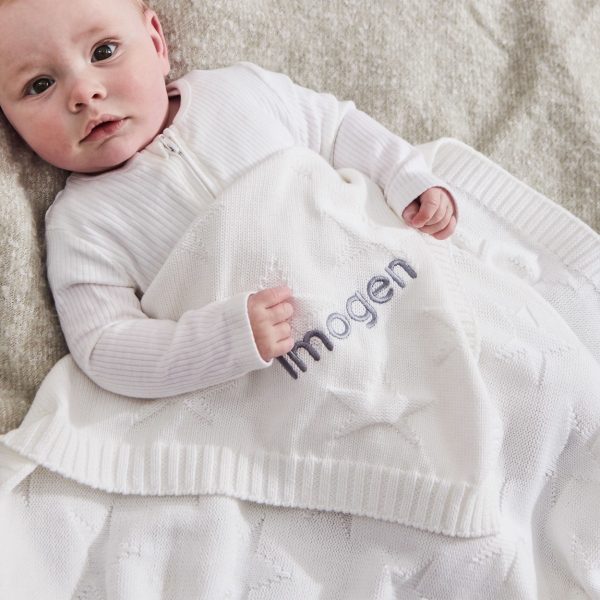 Personalised Ivory Star Jacquard Baby Blanket