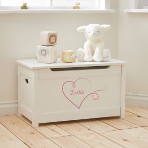 Personalised Heart Design White Panelled Toy Box FSC®