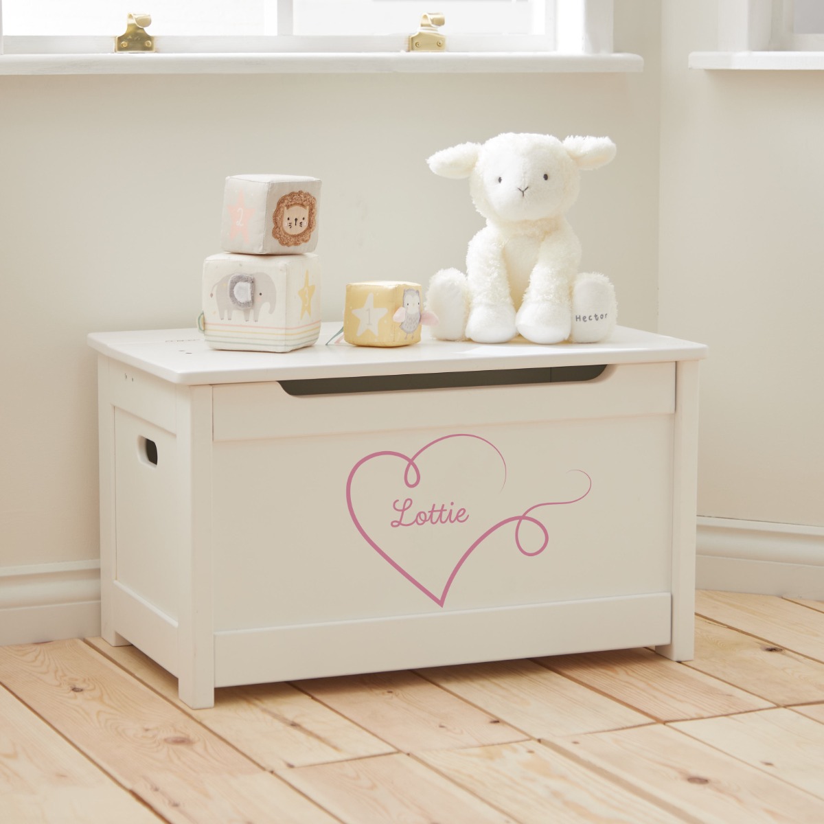 Personalised Heart Design White Panelled Toy Box FSC®