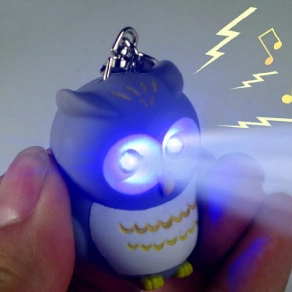 Keychain Owl Motorcycle Car Key Chain Sound Light LED Flashlight Key Ring Holder Bag black