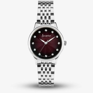 Accurist Dress Silver Diamond & Burgundy Watch 77001