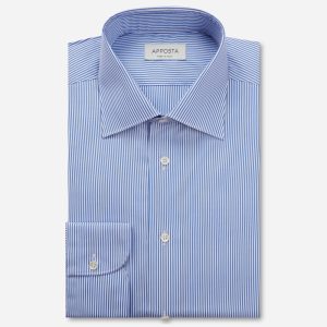 Shirt  striped  light blue cotton poplin giza 87, collar style  semi-spread collar