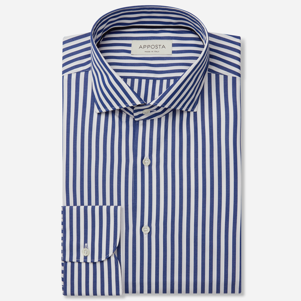 Shirt  striped  navy blue cotton poplin double twisted, collar style  lower spread collar
