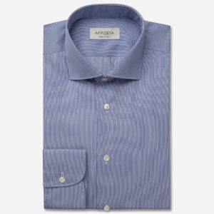 Shirt  hairline stripe  navy blue wrinkle-free cotton twill double twisted, collar style  lower spread collar