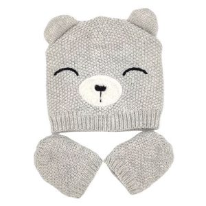 Girls Grey Bear Hat and Mitts