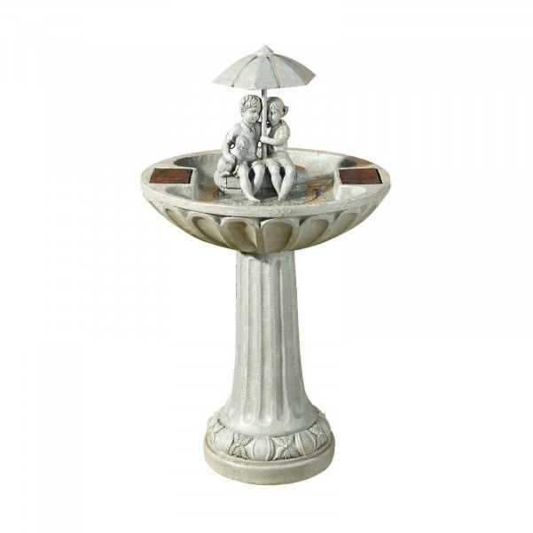Boy and Girl Umbrella Birdbath Solar Water Feature