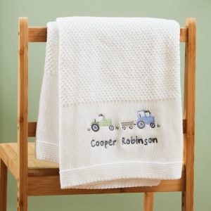 Personalised Tractor Ivory Knitted Shawl