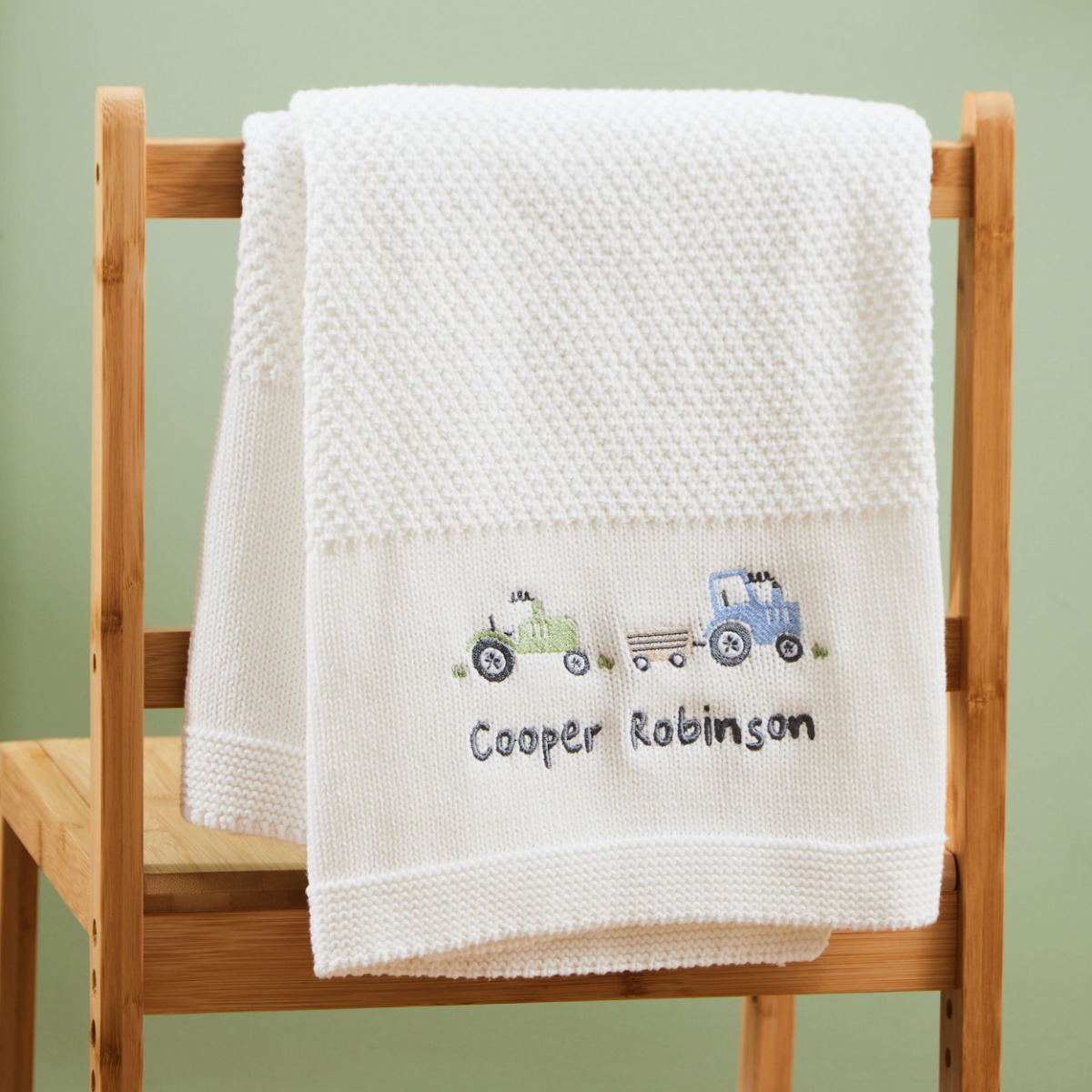 Personalised Tractor Ivory Knitted Shawl