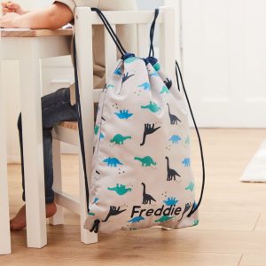 Personalised Grey Dinosaur Print Drawstring Bag