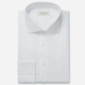 Shirt  solid  white stretch cotton twill double twisted supima cotton, collar style  lower spread collar