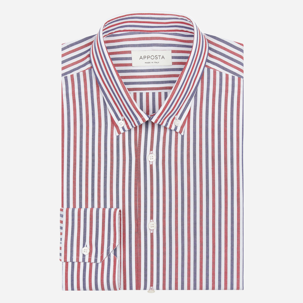 Shirt striped red cotton plain, collar style small button-down collar