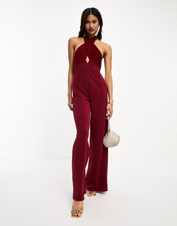 ASOS DESIGN Womens halter cut out tailored jumpsuit in berry - Purple - Size 18 UK