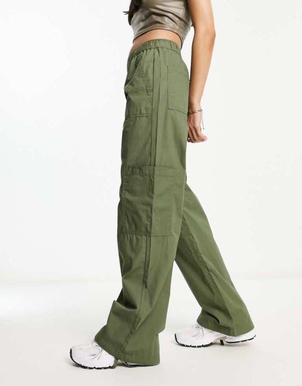 ASOS DESIGN Womens clean pull on cargo trouser in khaki-Green - Size 10 UK