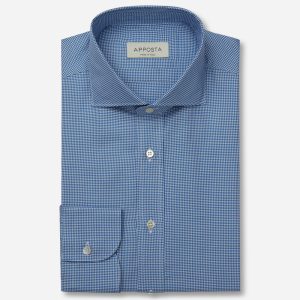 Shirt houndstooth check light blue cotton oxford double twisted, collar style lower spread collar