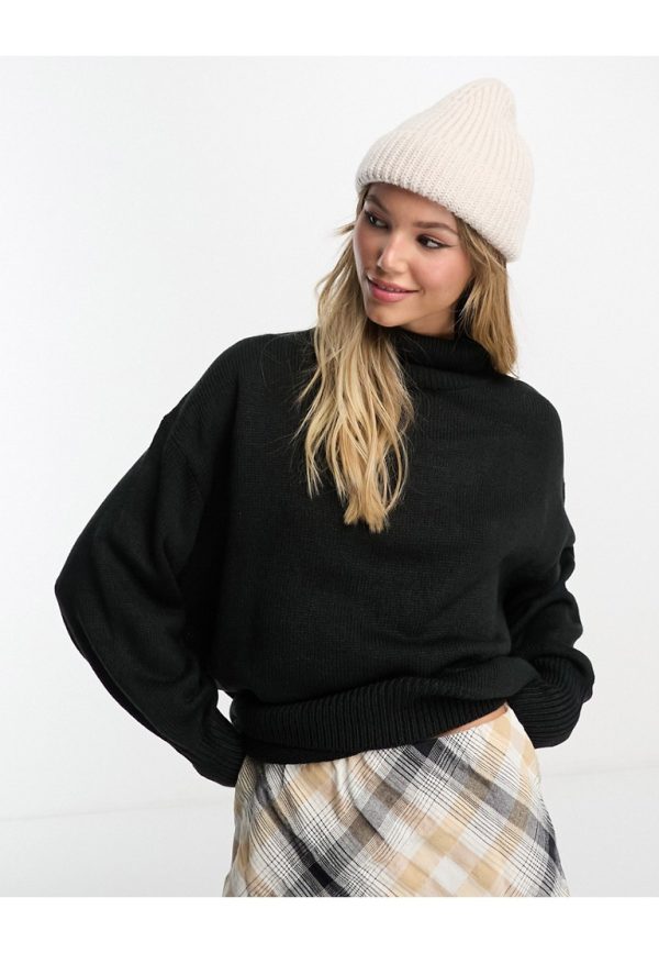 ASOS DESIGN Womens oversized high neck jumper in black - Size 4 UK
