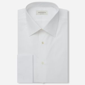 Shirt solid white cotton poplin giza 87, collar style low straight point collar, cuff french cuff (cufflinks)