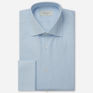 Shirt small check light blue cotton poplin double twisted, collar style spread collar