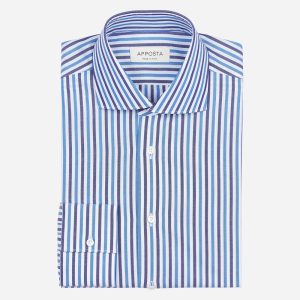 Shirt  striped  navy blue cotton plain, collar style  lower spread collar