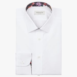 Shirt  solid  white cotton twill double twisted, collar style  updated straight point collar with short points