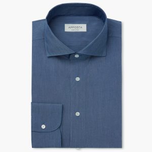 Shirt  solid  navy blue cotton denim, collar style  lower spread collar
