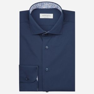 Shirt solid navy blue cotton poplin, collar style lower spread collar