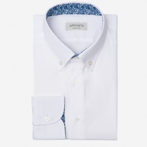 Shirt solid white easy-iron cotton twill, collar style small button-down collar