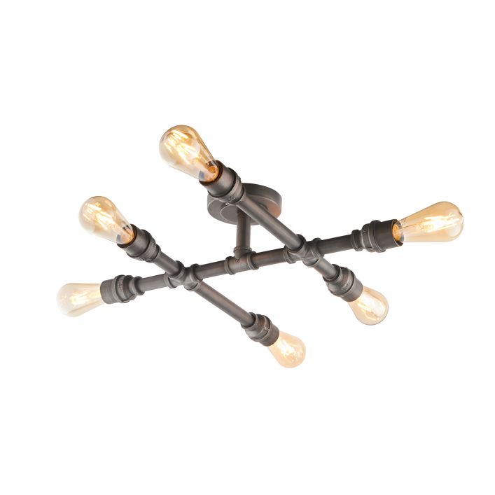 Pipe 6 Light Semi Flush Ceiling Light - Aged Pewter