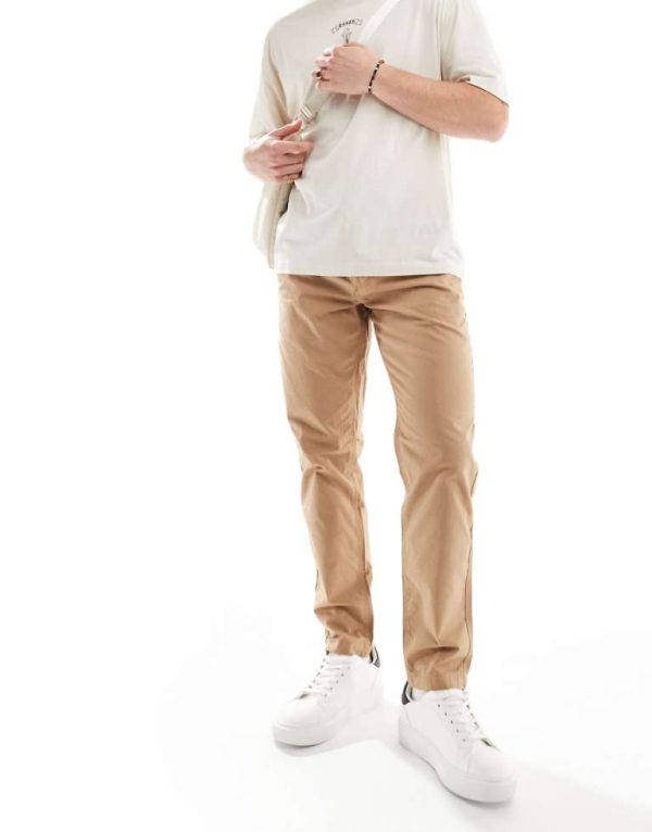 ASOS DESIGN Mens straight ripstop trousers in tan-Brown - Beige - Size 29W/32L