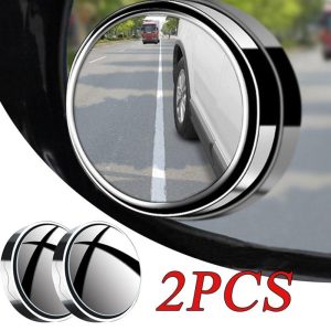 2pcs Convex Mounted Auxiliary Rear-view Mirror 360 Degree Rotation Wide-angle Round Frame Blind Spot Rear-view Mirror white