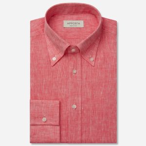 Shirt solid red linen plain normandy linen, collar style button-down collar