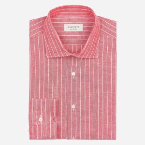 Shirt  striped  red linen plain, collar style  semi-spread collar
