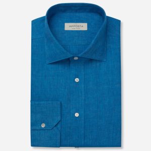 Shirt  solid  navy blue linen zephyr, collar style  semi-spread collar