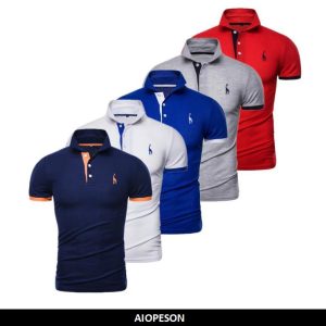Usegiraffe 5 Pieces Summer Short-sleeved Men's T-shirt Fashion T-shirt POLO Shirt Men's Casual T-shirt Slim Polo Business High Quality Outdoor S