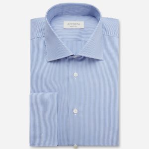 Shirt striped light blue easy-iron cotton poplin, collar style semi-spread collar, cuff french cuff (cufflinks)